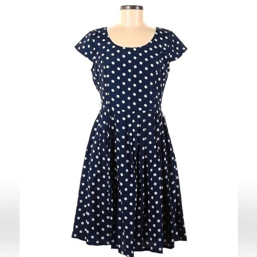 Flying Tomato Navy & White Polkadots Pinup Rockabilly Vibes Dress Size Medium M